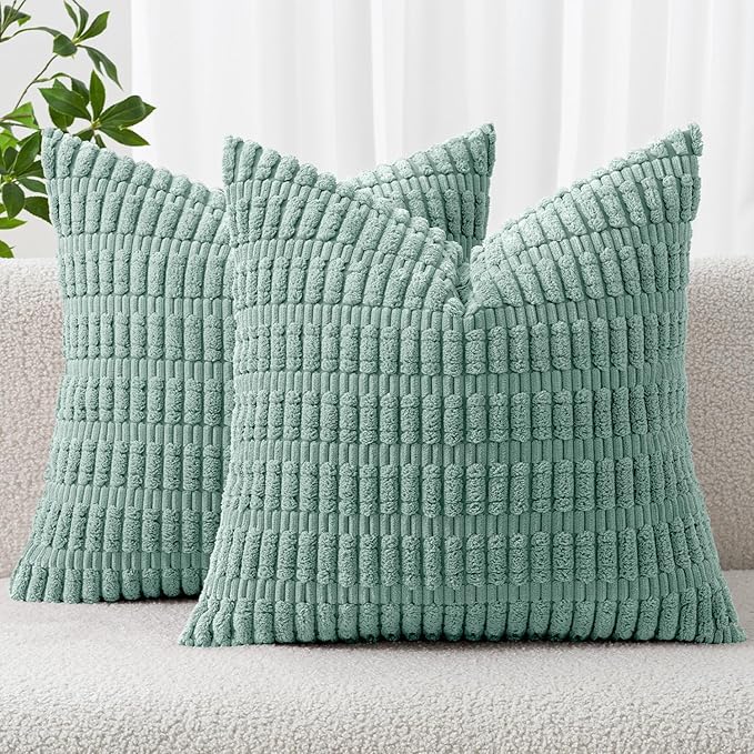 MIULEE Corduroy Decorative Throw Pillow Covers 18x18 Teal Green Pack of 2 | by MIULEE