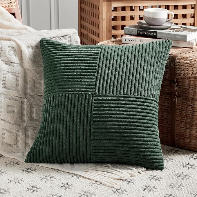 Fancy Homi Set of 2 Dark Green Decorative Throw Pillow Covers 24x24 Inch - Image 2