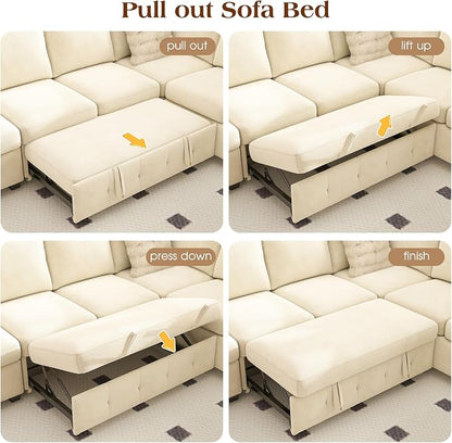 Ihanherry L-Shaped Sectional Sofa Bed, 6-Seater Convertible Pull Out Sleeper - Image 7