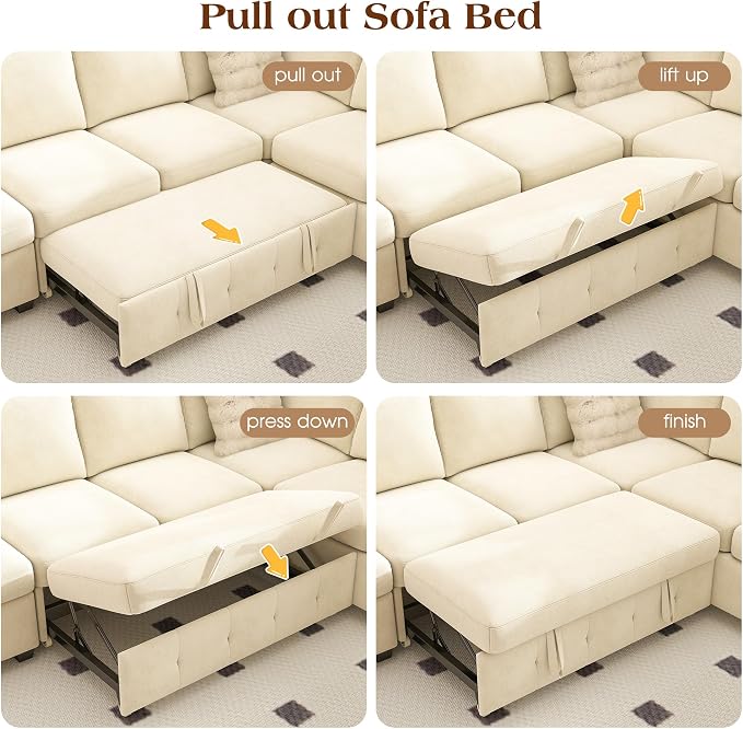 Ihanherry Large U-Shaped Sectional Sofa Bed, 8-Seater Convertible Sleeper - Image 7