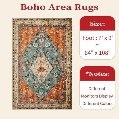 SERISSA 7x9 Washable Non Slip Boho Area Rug - Image 6