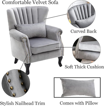 Mid Century Accent Chair Modern Tufted Wingback Armchairs Club Chair Velvet - Image 7