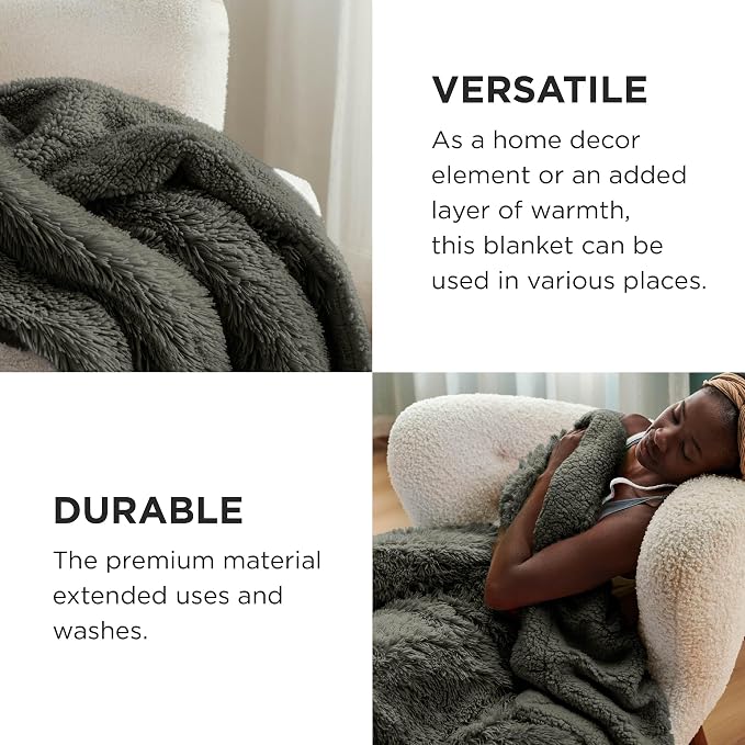 Bedsure GentleSoft Fluffy Olive Green Blankets Queen Size - Image 4