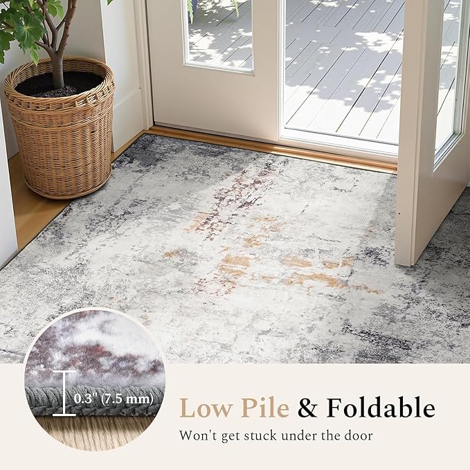 Rugflix 10x14 Area Rugs for Living Room, Washable Beige Grey Large Rug | - Image 5