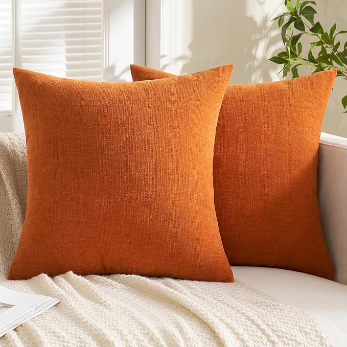 MIULEE Fall Orange Chenille Couch Euro Throw Pillow Covers, 22x22 | Set of 2 - Image 7