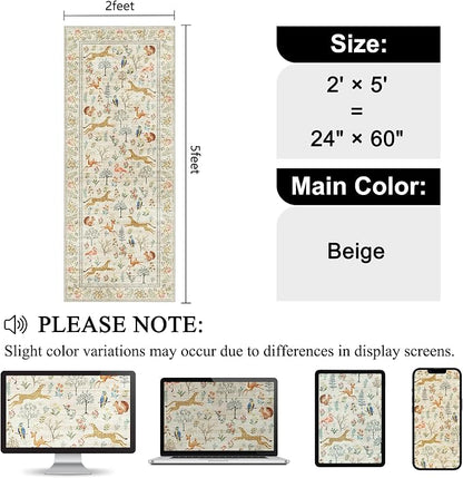 DUKINO 2x5 Rug for Hallway, Washable Animal Runner Rug Non Slip, Stain Resistant - Image 2