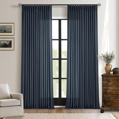 Navy Indigo Linen Pinch Pleated Curtains 102 Inches Long 2 Panels | Pinch - Image 9