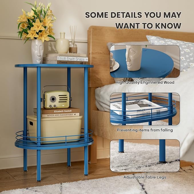 DGSANDGO Blue Side Table Set of 2, Side Tables Living Room, 2-Tier Nightstand - Image 7
