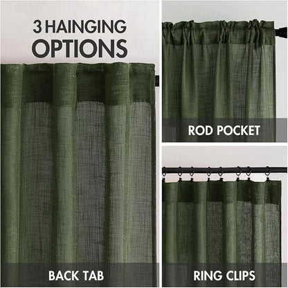 MIULEE Olive Green Linen Curtains 42x63 Inch Length 2 Panels - Image 3