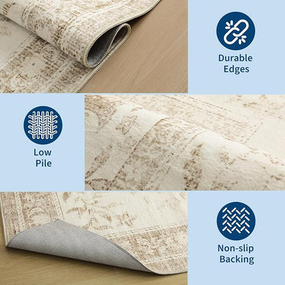 GarveeHome Vintage Beige Washable Kitchen Runner Rug: 2'6" x 8' Hallway Rug Non - Image 5