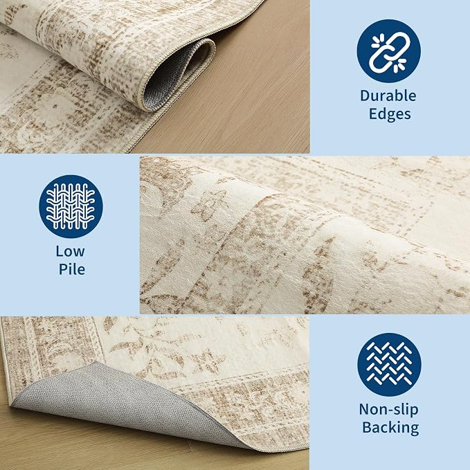 GarveeHome Vintage Beige Non-Slip Washable 2x6 Kitchen Runner Hallway Rug - Image 5