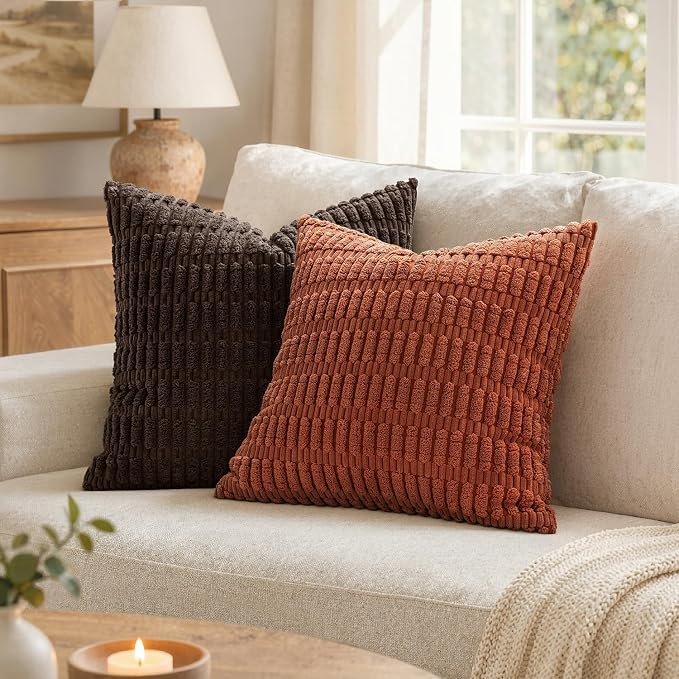 MIULEE Fall Corduroy Decorative Throw Pillow Covers 20x20 Rust Pack of 2 | - Image 7