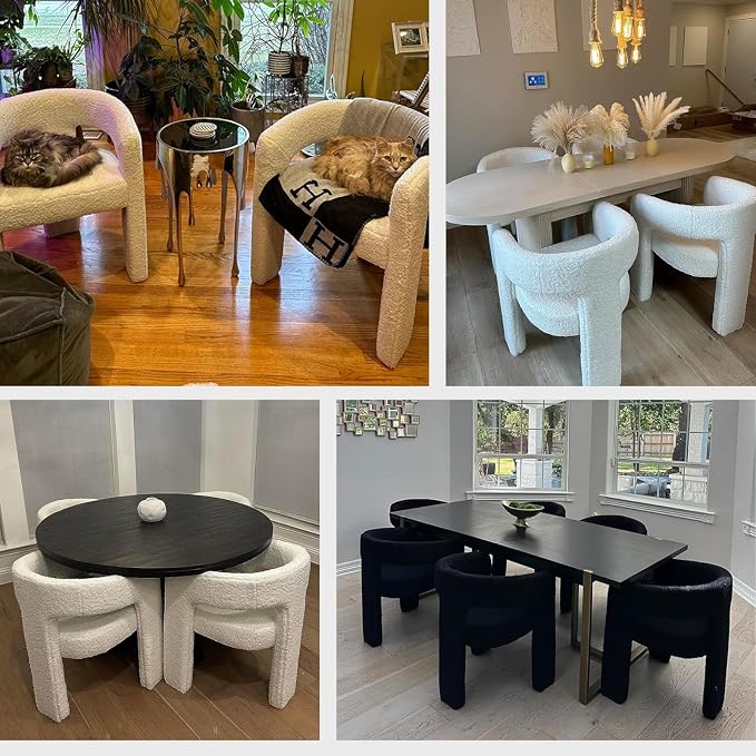 Black Dining Chairs Set of 2, Upholstered Sherpa Barrel Chairs - Image 7