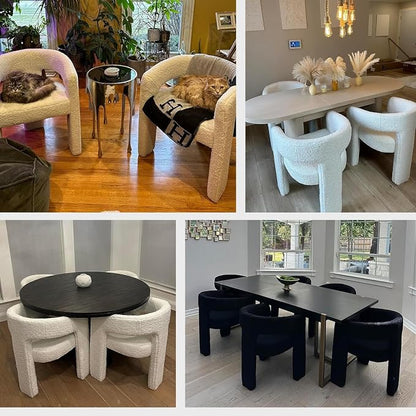 Modern Sherpa Barrel Dining Chair Upholstered Faux Fur Dining Room Chair - Image 7