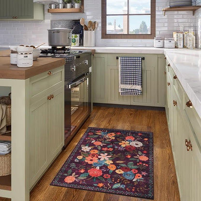 Floral Rug for Entryway, 2x3 Washable Kitchen Mat | Ultra-Thin Soft, Non-Slip - Image 3