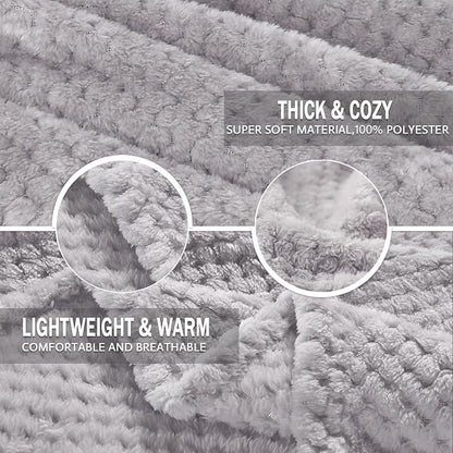 Exclusivo Mezcla Soft Waffle Fleece Bed Blanket Twin Size, Light Grey | - Image 6