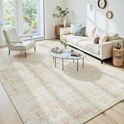 5x8 Washable Area Rug for Living Room Bedroom: Non-Slip Modern Beige White | by Oriannal