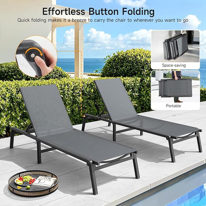 ONBRILL Aluminum Chaise Lounge Chair Outdoor, Foldable & Assembly Free Outdoor - Image 3