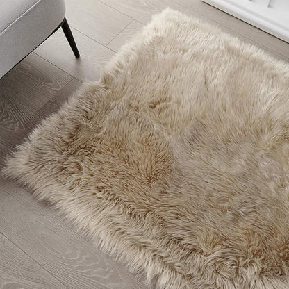 SERISSA 2x4 Fluffy Beige Faux Sheepskin Fur Area Rug - Image 8