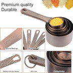 Copper Measuring Cups and Spoons Set, Stainless Steel Measuring Tools Set for Baking & Kitchen, Metric & US 4 Copper Plated MeasureCups and 5 Measure Spoons with Leveler for Wet & Dry
