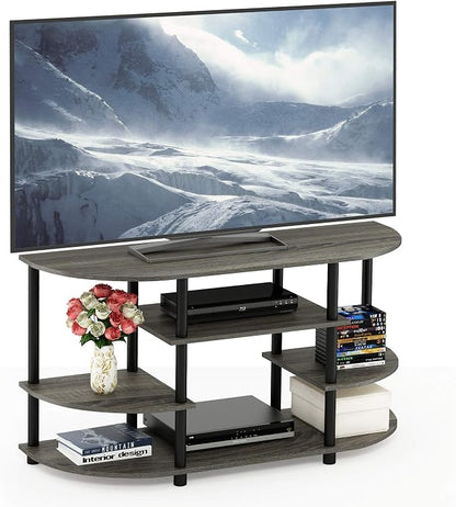 Furinno JAYA Simple Design Corner TV Stand, French Oak Grey/Black, 42.04 x by Furinno-FitsYourSpaceFitsYourBudget