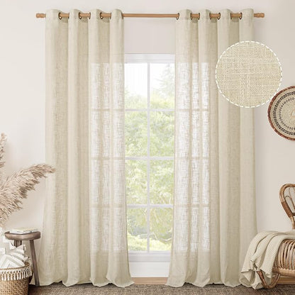 Beige Linen Sheer Curtains 96 Inches Long by LAMIT