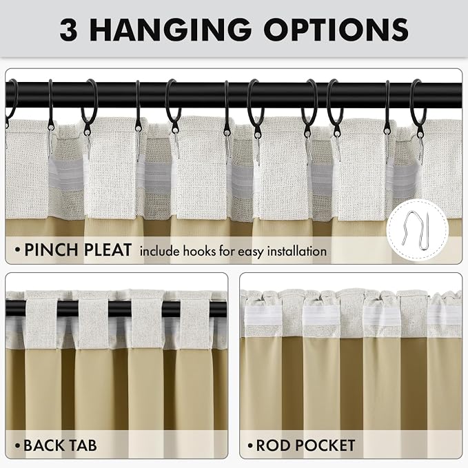 MIULEE 100% Blackout Linen Curtains 42 x 72 Inch Light Beige 2 Panels | Thermal - Image 5