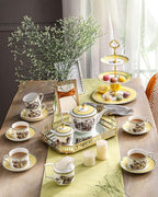 ACMLIFE Tea Set for Adults- Fine China Tea Set for 6, 21-Piece Vintage Coffee Set English Porcelain Tea Pot Sets for Adult Tea Party for Women Gift (Yellow, Extra Large 21)