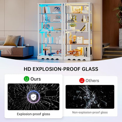 Dystler Display Cabinet with Glass Doors, LED Display Case with Removable Shelf - Image 5