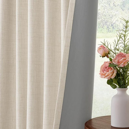 INOVADAY Linen Textured 100% Blackout Sliding Door Curtains 102x90 Cream | 1 - Image 7