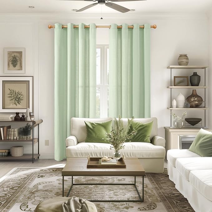 YoungsTex 80 Inch Length Sage Linen Curtains - Image 2