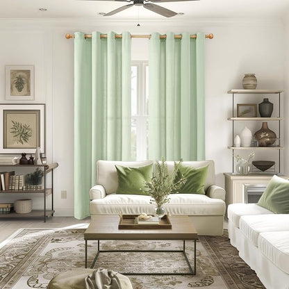 YoungsTex 80 Inch Length Sage Linen Curtains - Image 2