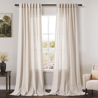 Beige Linen Curtain 96 inches Long by Nanspring