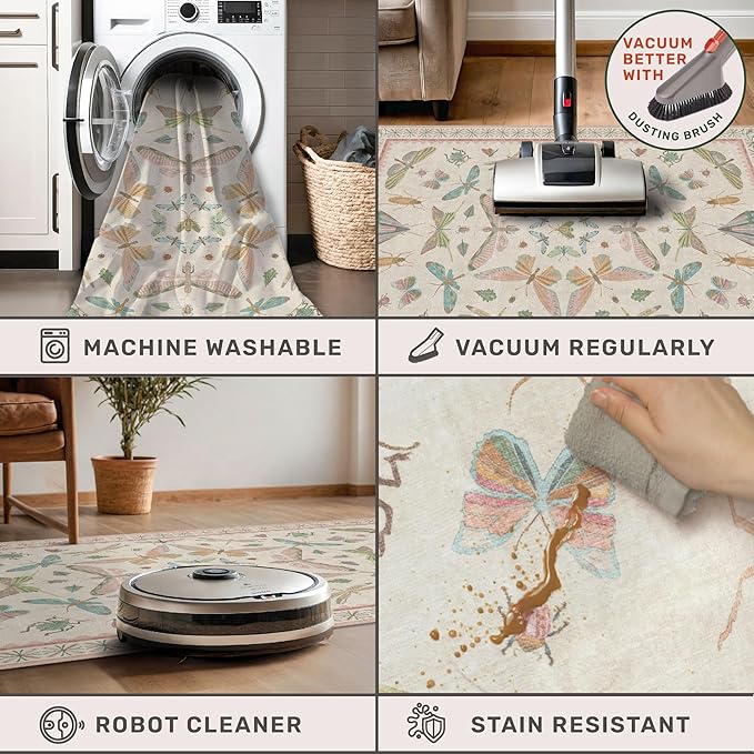 9x12 Pink Area Rug for Girls Bedroom, Washable Living Room & Dining Room Rug - Image 5