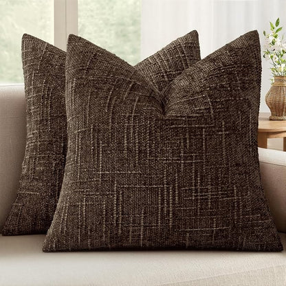 MIULEE Chenille Textured Throw Pillow Covers Reddish Brown 18x18 Set of 2 | by MIULEE