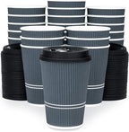 Disposable Coffee Cups With Lids - 12 oz To Go Coffee Cup With Lid (80 Set). Durable Togo Travel Paper Hot Cups Insulated For Hot and Cold Beverage Drinks, No Sleeves Needed (Dusk Grey)