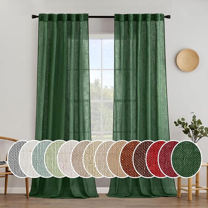 MIULEE Emerald Green Linen Curtains 52x108 Inch by MIULEE