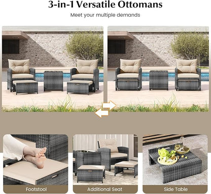 Tangkula 5 Pieces Patio Conversation Set, PE Wicker Rattan Outdoor Furniture Set - Image 6