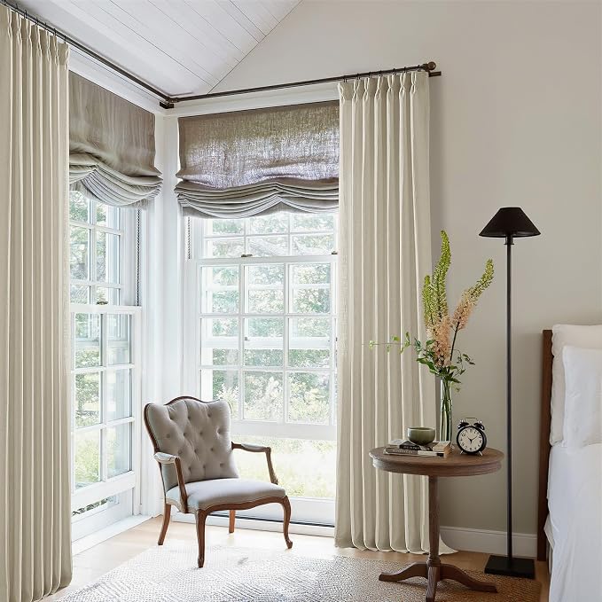 Beige Pinch Pleated Linen Curtains 94 Inches Long 2 Panels Set | Memory - Image 8