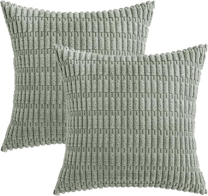 MIULEE Corduroy Decorative Throw Pillow Covers 20x20 Grey Green Pack of 2 | - Image 6