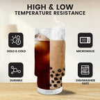 4 Pcs 11 oz Drinking Glasses Cups Set with Bamboo Lids Straws Brush Small Glassware Set for Mojito Iced Coffee Cocktail Whiskey(4 Mixed Pattern)
