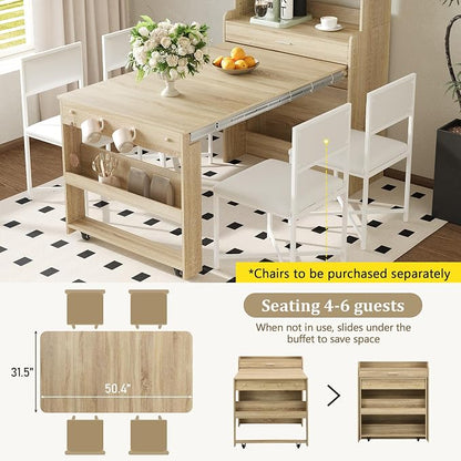 Kitchen Storage Cabinet with Hutch and Extendable Dining Table, 33.5" - Image 3