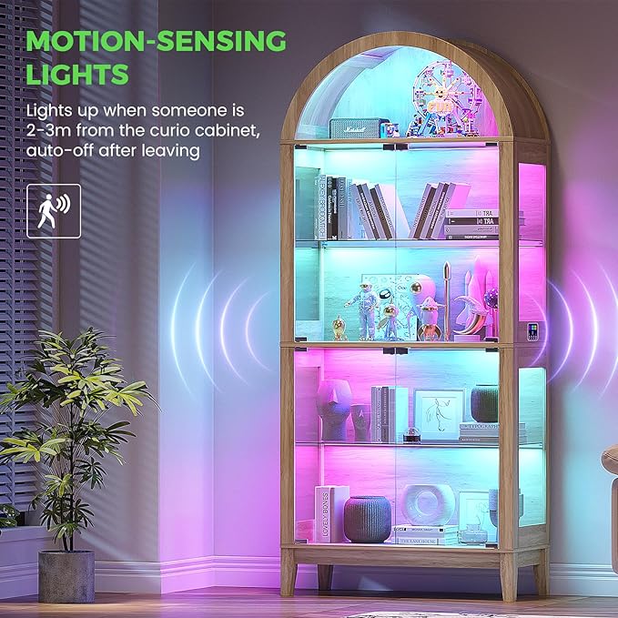 HNEBC Arched Display Case with RGB Lights, LED Curio Cabinet with Shelf - Image 5