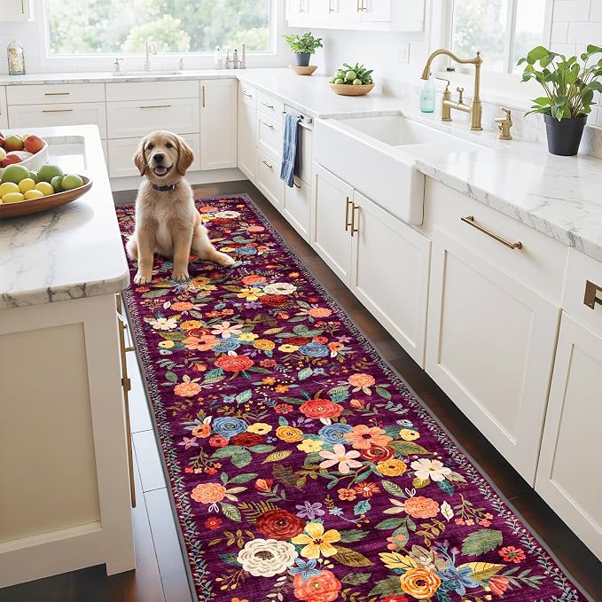 Purple Floral Hallway Runner Rug 2'6"x14' - Image 6