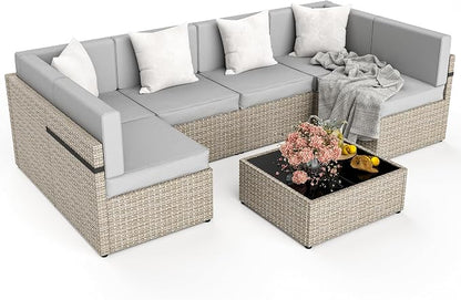 Pamapic 7 Piece Outdoor Sectional Furniture Set, All-Weather Wicker Patio - Image 2