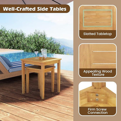 Tangkula 2 Pieces Patio Nesting Table, Teak Wood Outdoor Space Saving Design - Image 8