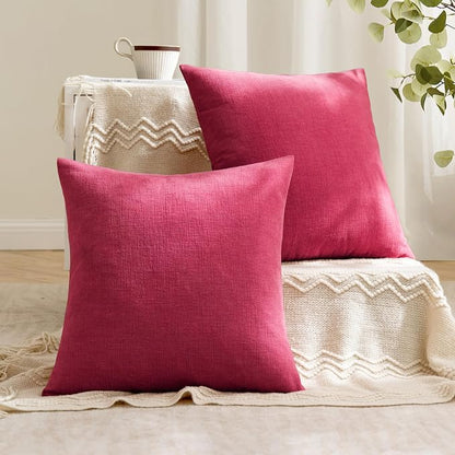 MIULEE Hot Pink Red Chenille Couch Throw Pillow Covers, 20x20 | Set of 2 - Image 4