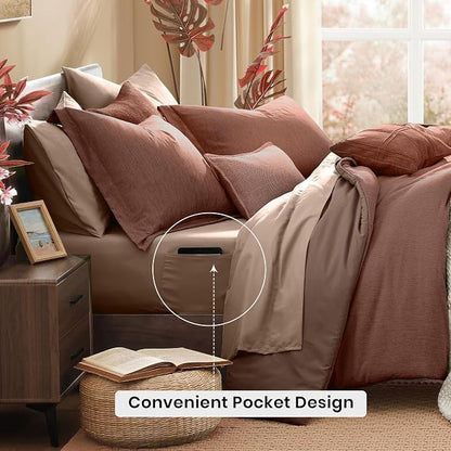 Monbix Twin XL Comforter Set Terracotta, Cationic Dyeing Bedding Set Reversible - Image 4