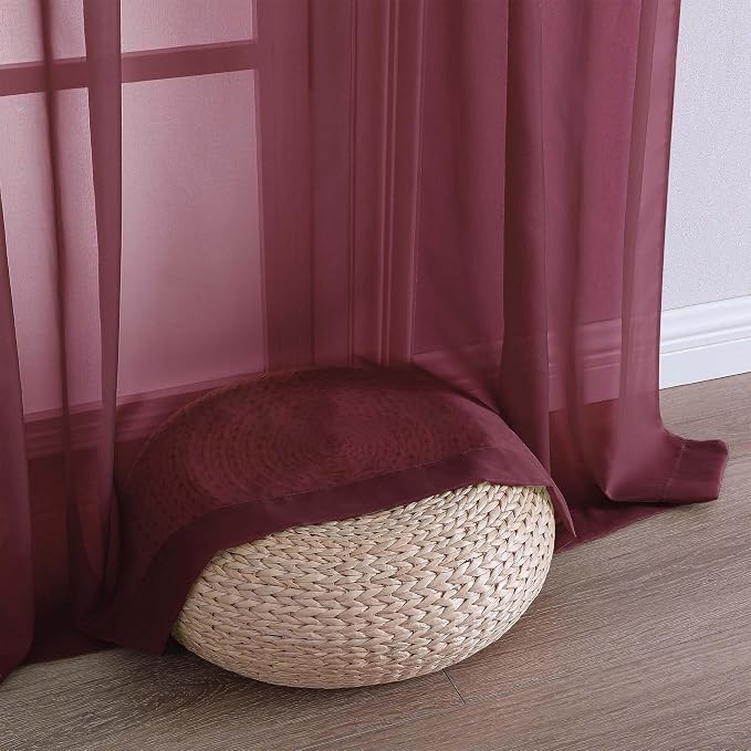 Wine Sheer Curtains 108 Inches Long 2 Panels Set, 59 Inch Extra Wide - Image 6