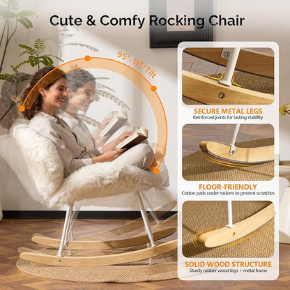 VINGLI 25.6" Extra Wide Criss Cross Nursery Rocking Chair, Cute Curved 115° - Image 4